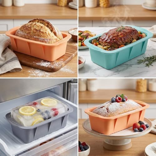 MONGSEW 3PCS Silicone Bread Loaf Pan, Non-Stick Bread Pans for Baking, Easy Release Loaf Pan, Great for Homemade Bread, Cakes, Brownies, Dishwasher Safe (3 Colors, Nesting Design)