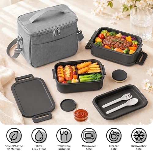 Jelife Bento Box Adults Lunch Box for Men Boys with Lunch Bags