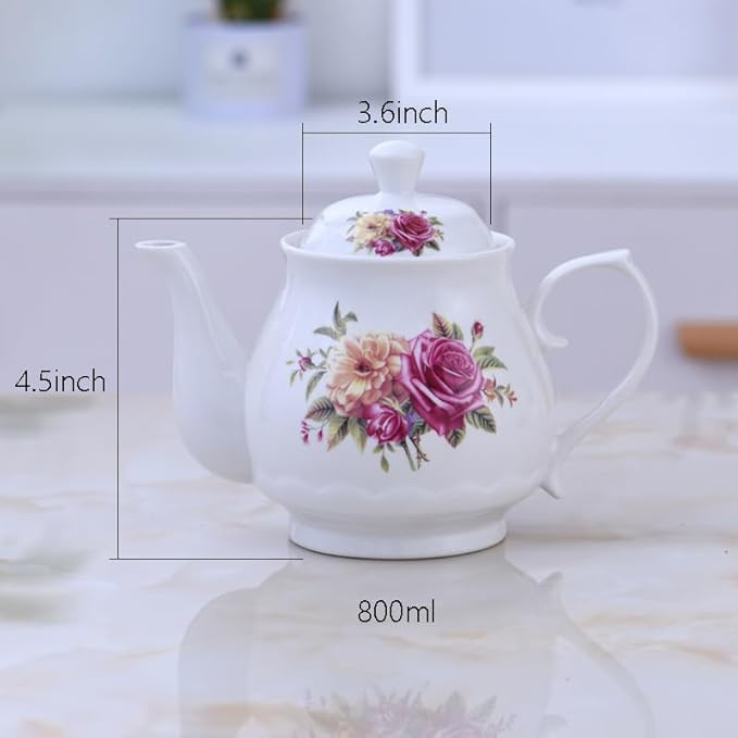 123Arts Teapot, Flower Teapot, Ceramic Tea Pot, Tea Pot for Home Office, 26oz,800ml
