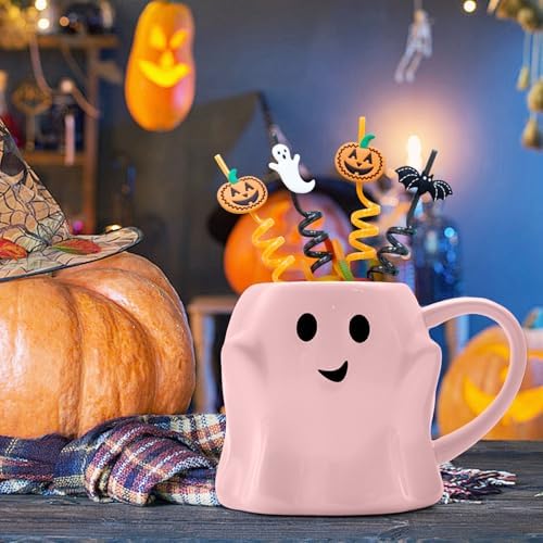 14 oz Halloween Ghost Coffee Mug - Cute Ceramic Ghost Pattern Ghostface Mug Coffee Cup Halloween Accessories Birthday Gifts for Kids Adult (pink)