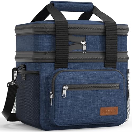 HOTOR Lunch Box Men Women Double-Layer Insulated Lunch Bag Dark Blue 12L
