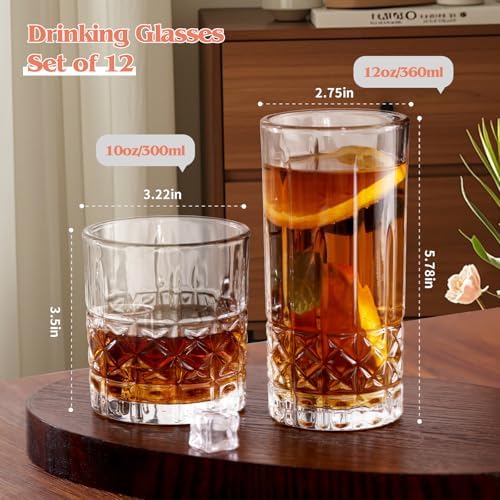 Moretoes Drinking Glasses 12 Piece Crystal Glass Cups