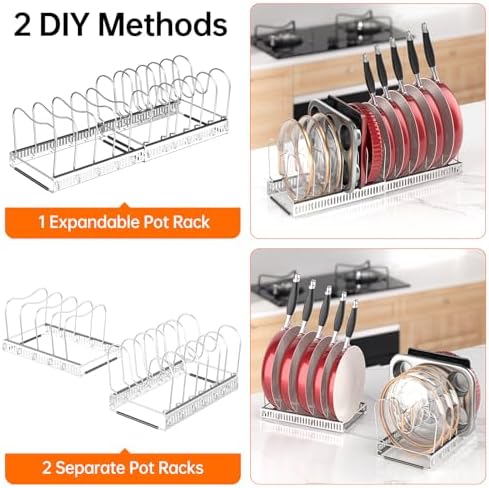 MUDEELA Expandable Pot Pan Lid Organizers inside Cabinet, 12 Divider-Silver