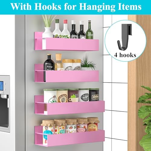 HuggieGems Metal Magnetic Spice Rack for Refrigerator Pink, 4 Pack