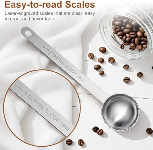 2PCS Coffee Scoop Spoons, 15ML (1 Tablespoon) Stainless Steel Measuring Spoons with Long Handle, Durable Coffee Scoopers for Ground Coffee, Tea and Baking Powder