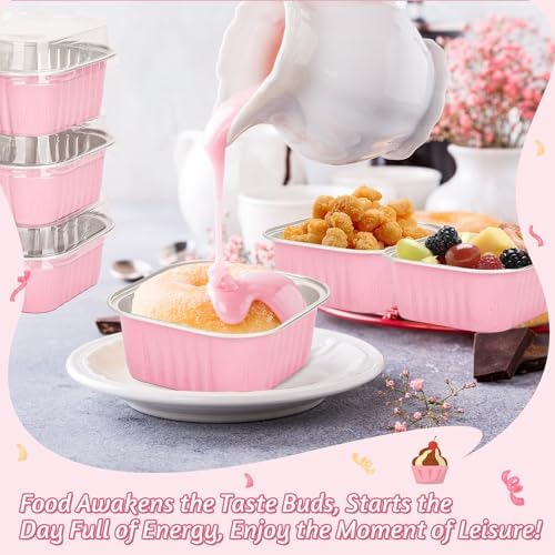 selizo 60 Pack 5oz Mini Disposable Cake Pans with Lids, Aluminum Foil Square Baking Cups, 3.5x3.5 Small Baking Cake Tins Cup Cake Containers with Lids for Individual Cakes