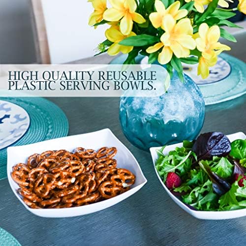 PLASTICPRO Disposable 32 ounce Square Serving Bowls, Party Snack or Salad Bowl, Medium Plastic Elegant White Pack of 8