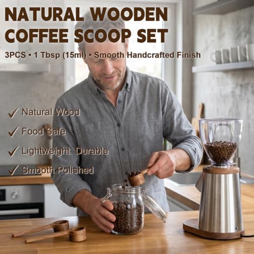 3PCS Wooden Measuring Spoons, 1 Tbsp Scoop for Coffee Tea Sugar Canisters