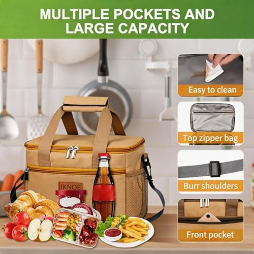 iknoe Insulated Lunch Bag, Foldable 8.5L Cooler Bag for Men & Women, Lunch Box