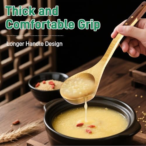 Wooden Soup Ladle, Beech & Walnut Handle Kitchen Utensil for Serving