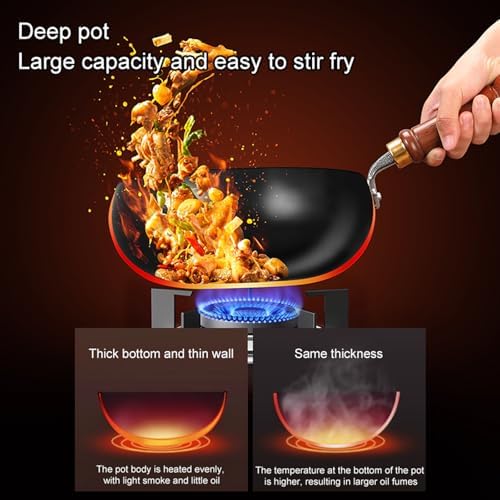 Carbon Steel Wok Pan, 9.4 INCH Nonstick Pre-Seasoned Woks & Stir-Fry Pans with Lid, No Chemical Coating Wok Flat Bottom Small Handmade Chinese Wok for Induction, Gas, Electric & All Stoves