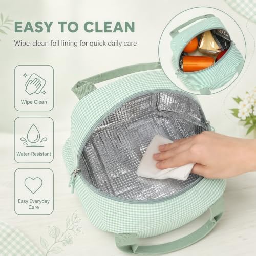 Bluboon Lunch Box for Women Cute Lunch Bag Reusable Insulated Lunch Bags Large Capacity Lunchbox Cooler for Work Picnic or Travel Gifts (Green White checker, 10 x 7.5 x 8 inches)
