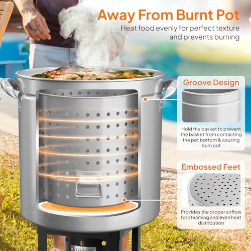 ROVSUN 102-Quart Stainless Steel Turkey Fryer & Seafood Boil Pot with Basket, Lid & Hook, Large Stock Pot for Outdoor Cooking of Turkey, Crawfish, Crab, Lobster & Shrimp