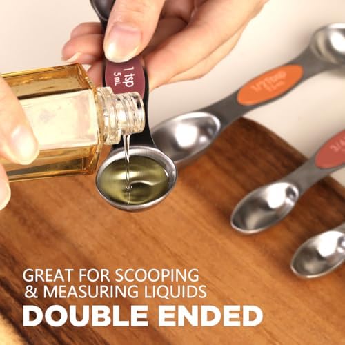 ChefAide Set of 8 Magnetic Measuring Spoons, Stainless Steel, Dual Sided