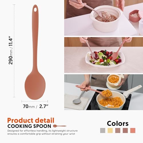 Multi Platinum Silicone Cooking Spoon for Baking, Scraping & Mixing, 100% Food Grade Colorful Silicone Kitchen & Serving Utensils, Heat Resistant, Non-Stick Cookware - 11.4 inch Indie Pink