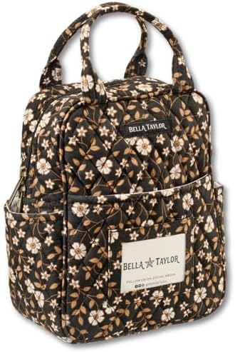 Bella Taylor Lunch Tote, Quilted Lunch Bag, Vintage Vine Black