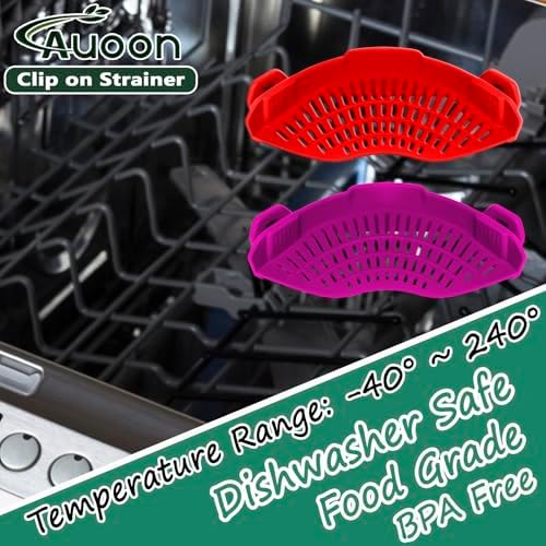 AUOON Clip On Strainer Silicone for Pots, Standard 8.86 x 3.55in, Purple