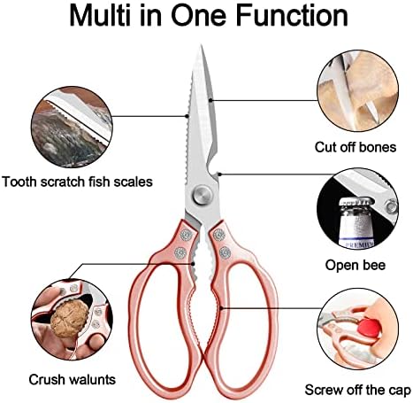 CGBE Kitchen Scissors, Multi-Purpose Kitchen Shears, Heavy Duty Dishwasher Safe Food Scissors for Chicken, Poultry, Fish, Meat & Herbs with Non-Slip Grips - Rosegold