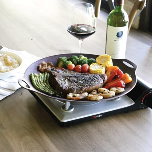 TECHEF - 14-inch Nonstick Round Griddle Grill Pan for Korean BBQ/Teppanyaki Pan, Tawa, Roti Pan/Induction Ready/Made in Korea (Griddle with Rack)