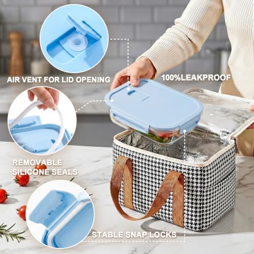 8 Pack Glass Food Storage Containers with Lids(LightBlue)