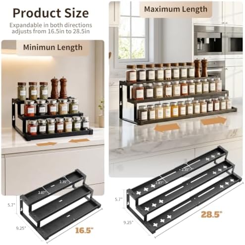 Expandable Spice Rack Organizer for Cabinet, Supports 17.6 lbs Per Tier