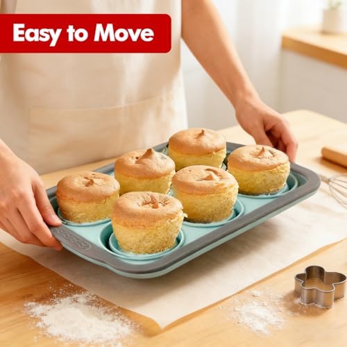 RAYBIN 2 Pack Silicone Muffin Pans for Baking, 6 Cup Nonstick Cupcake Pan