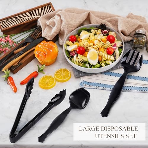 Mwellewm 72Pcs Plastic Serving Utensils Set, Disposable Spoons Tongs Forks