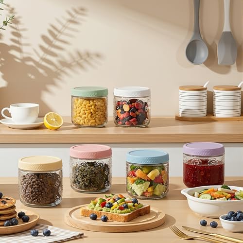 4 pack 16 oz Overnight Oats Containers with Lids, Glass Food Storage Container, Airtight Salad Jars, Mason Jars for Overnight Oats, Yogurt, Oatmeal, Salad, Coffee, Spices