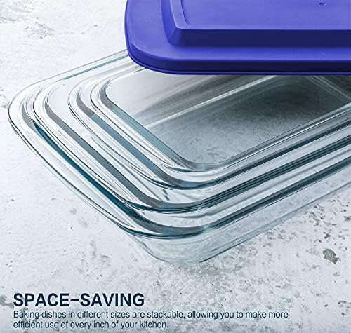M MCIRCO 8 Piece Deep Glass Baking Dish with Lids, BPA free, Navy Blue