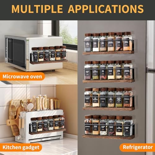 4 Pack Strong Magnetic Spice Rack Organizer for Refrigerator and Microwave Oven, Metal Fridge Shelf, Space Saver for Kitchen Organization and Storage, Black