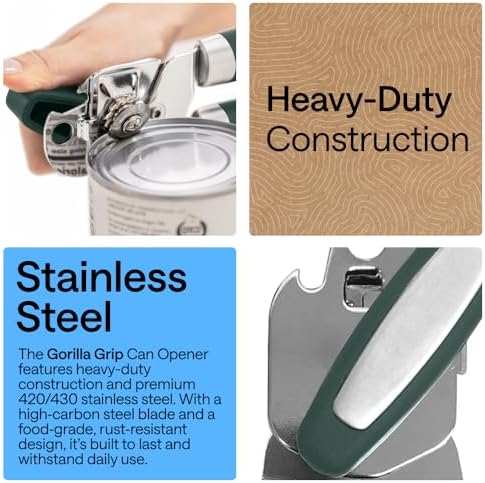 GORILLA GRIP Upgraded Model Stainless Steel Manual Can Opener, Green