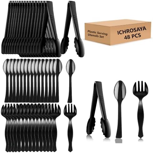 Plastic Serving Utensils, Disposable Tongs Spoons Forks for Food