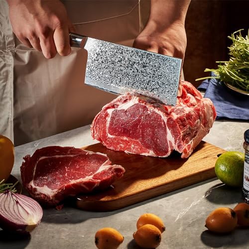 SENKEN 16-Piece Damascus Knife block Set - The Dynasty Collection - Japanese VG10 Damascus Steel with Natural Sycamore Wood Handles, Steak Knives, Scissors, & Sharpening Rod (16-Piece Knife Block Set)
