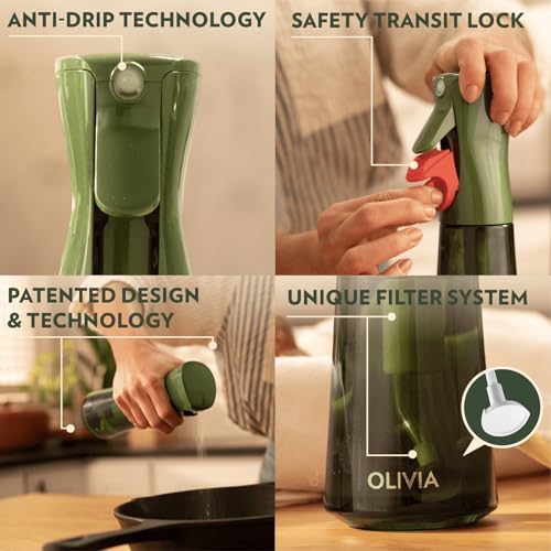 FLAIROSOL OLIVIA SIGNATURE Oil Sprayer for Cooking, 200ml Glass, Green/Gold