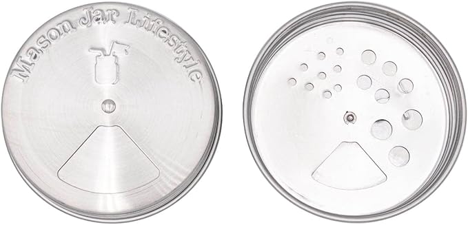 Mason Jar Lifestyle Adjustable Spice Shaker Lids for Regular Mouth Mason Jars – 4 Pack Stainless Steel Tops with Shaker and Pour Options – Seasoning Dispenser Lids
