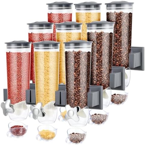 Triple Food Dispenser - 3 Set Easy To Use Dry Food Dispenser for Candy, Nuts, Rice, Granola, Cereal - Dispensing 1 Oz Per Twist And Preserving Freshness For Fun, Easy Serving.5.4 L (Each Set)(Gray)