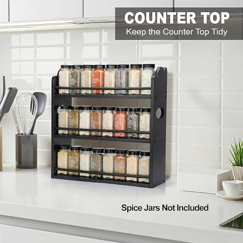 3-Tier Bamboo Spice Rack, Wall Mount & Countertop Spice Organizer