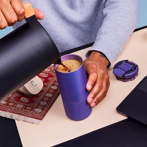 BrüMate Strova 18oz 100% Leakproof Insulated Coffee Mug | Ceramic-Lined Interior | Built-In Silicone Sleeve for Travel | Locking Flip Lid (Dune)