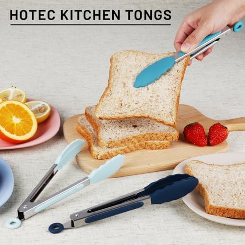 HOTEC Small Silicone Kitchen Tongs 7-Inch Mini Serving Tongs, Set of 3