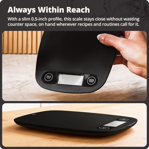 Greater Goods Food Scale, Slim & Compact Build, 1g Precision (Matte Black)