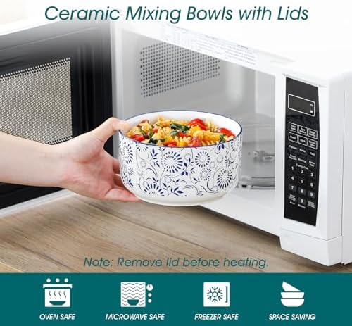 vancasso Ceramic Nesting Bowls with Lids Set of 4, Serving Bowls for Food Storage, Prep Bowl, Ceramic Bowl for Kitchen, Microwave & Dishwasher Safe, 60+36+20+10 Oz, Series SELENE