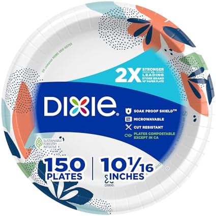 Dixie Large Paper Plates 10 Inch, 150 Ct Disposable Paper Plate Pack