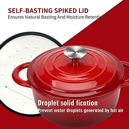 4.5 QT Enameled Cast Iron Dutch Oven with Self-Basting Lid, Heavy Duty Soup Pot for Tender Stews, Slow Cooking, Roasts & Bread Baking, Moisture-Locking, Smooth Easy-Clean Enamel Interior, Oven Safe 500°F