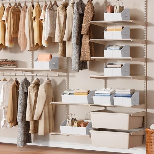 Homsorout Storage Bins for Shelves - Small Trapezoid Closet Shelf Organizer, Fabric Organization Bins with Handles, Storage Baskets for Clothes, Towel, Purse, 6 Pack, White