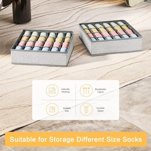 Joyoldelf Sock Drawer Organizer Underwear Organizer, 24 Cell Collapsible Closet Organizer Underwear Storage Boxes for Socks, Ties, Belts (Gray)