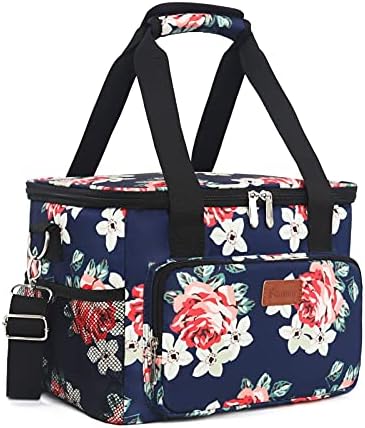 Femuar Lunch Bags for Women/Men, Insulated Lunch Bag for Work Office Picnic - Large Lunch Cooler Bag Leakproof Lunch Box with Adjustable Shoulder Strap for Adults - Floral(15L)