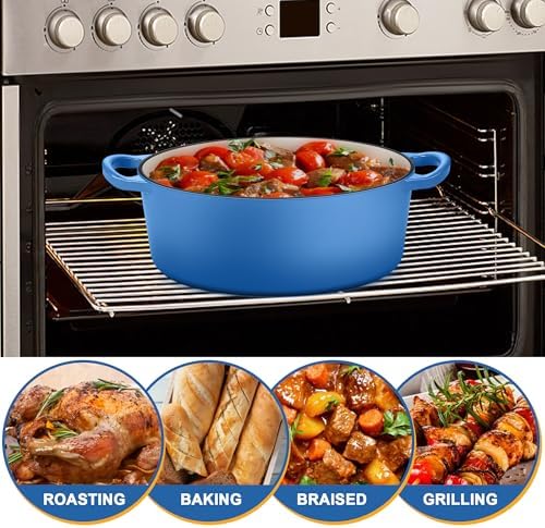 E-far 5QT Oval Dutch Oven Pot with Lid, Blue Enameled Cast Iron Dutch Oven