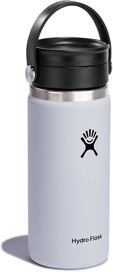 Hydro Flask Water Bottle - Insulated Stainless Steel - Wide Mouth Flex Lid, Non Spill, Leakproof and Refillable in 16 Oz White