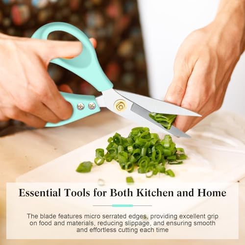 All Purpose Kitchen Scissors, Kitchen Shears Heavy Duty - Dishwasher Safe Food Scissors- Multipurpose Cooking Shears for Meat Poultry Food, Herbs, and Fish, Comfort Grip Handles, Green