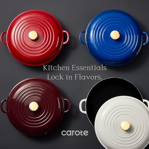 CAROTE 3.4QT Enamel Cast Iron Cookware, Skillet with Lid, White Dutch Oven